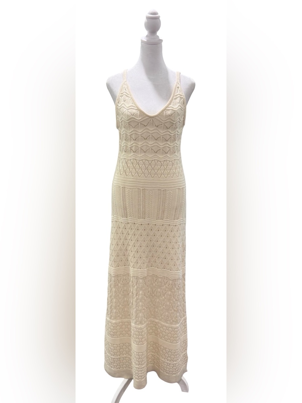 NWT Caroline Constas Openwork Crochet Knit Maxi Dress Ivory Cream Medium Chic - Picture 4 of 9